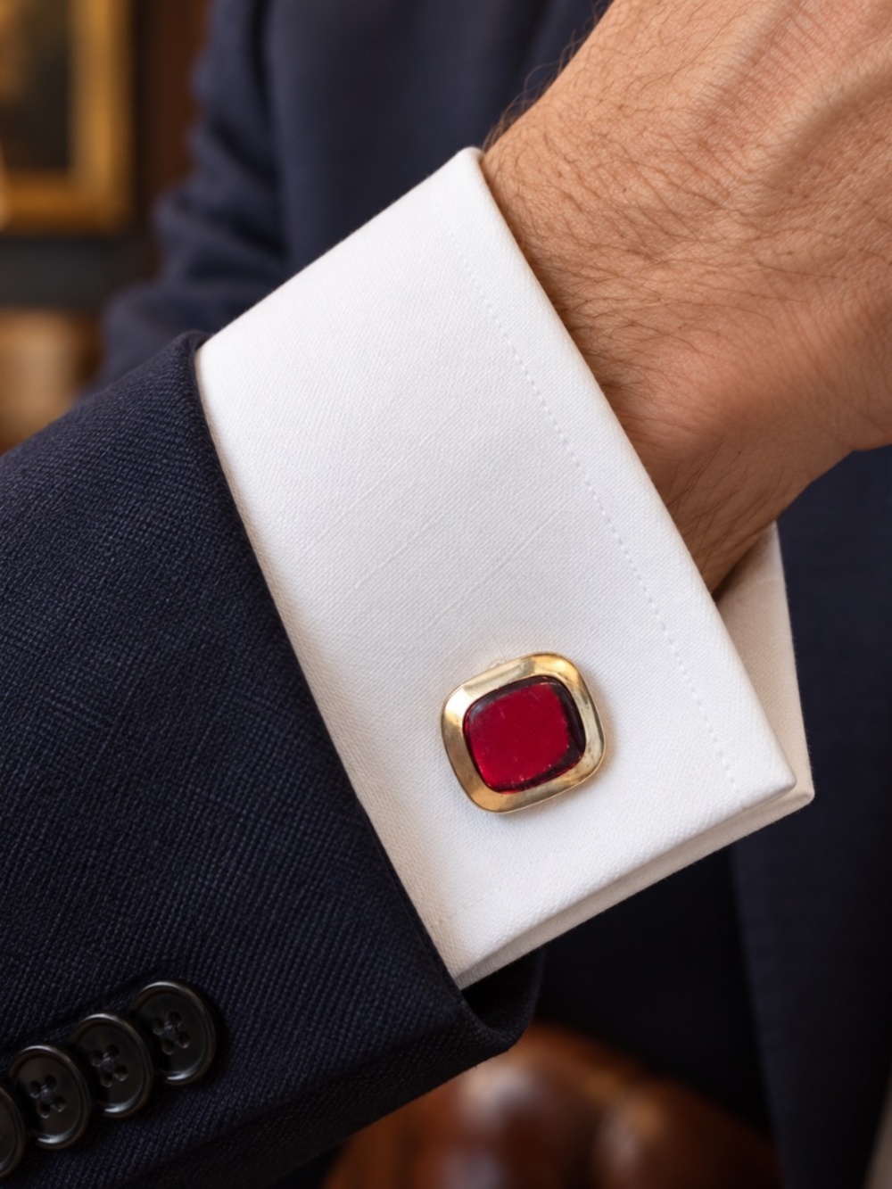 Vintage Hickok Red Lucite Gold Tone Cufflinks MCM